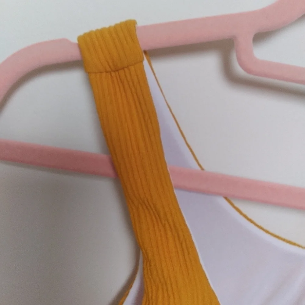 Shein Mustard Yellow Ribbed Bow Detail Bikini Top Size Small